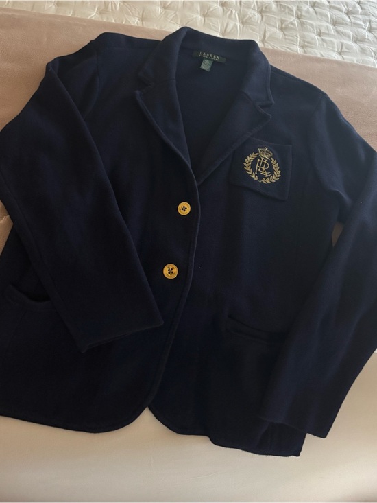 Ralph Lauren Jackets & Blazers - Ralph Lauren Navy Knit Blazer with Gold Crest Patch